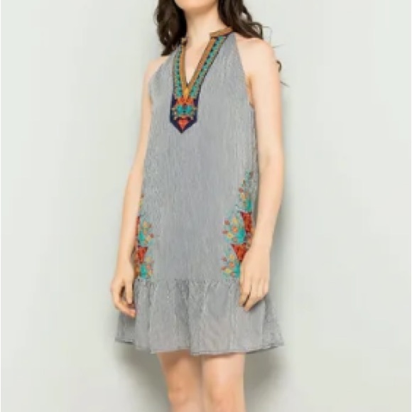 V-Neck Halter Embroidered Dress - Picture 2 of 8